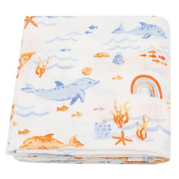 Bamboo Muslin Swaddle - Marine - Tommy & Ben